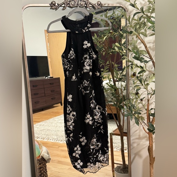 Lulus Black Floral Sheath Dress with Mesh Neckline - Picture 3 of 3